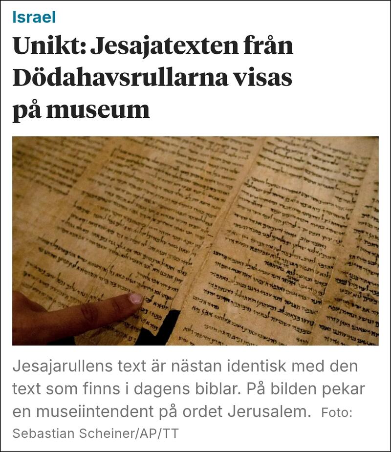http://apg29.nu/images/800/1773656109.jpg - Jesajarullen från&nbsp;Qumran bevisar att&nbsp;Bibeln är sann och oförändrad